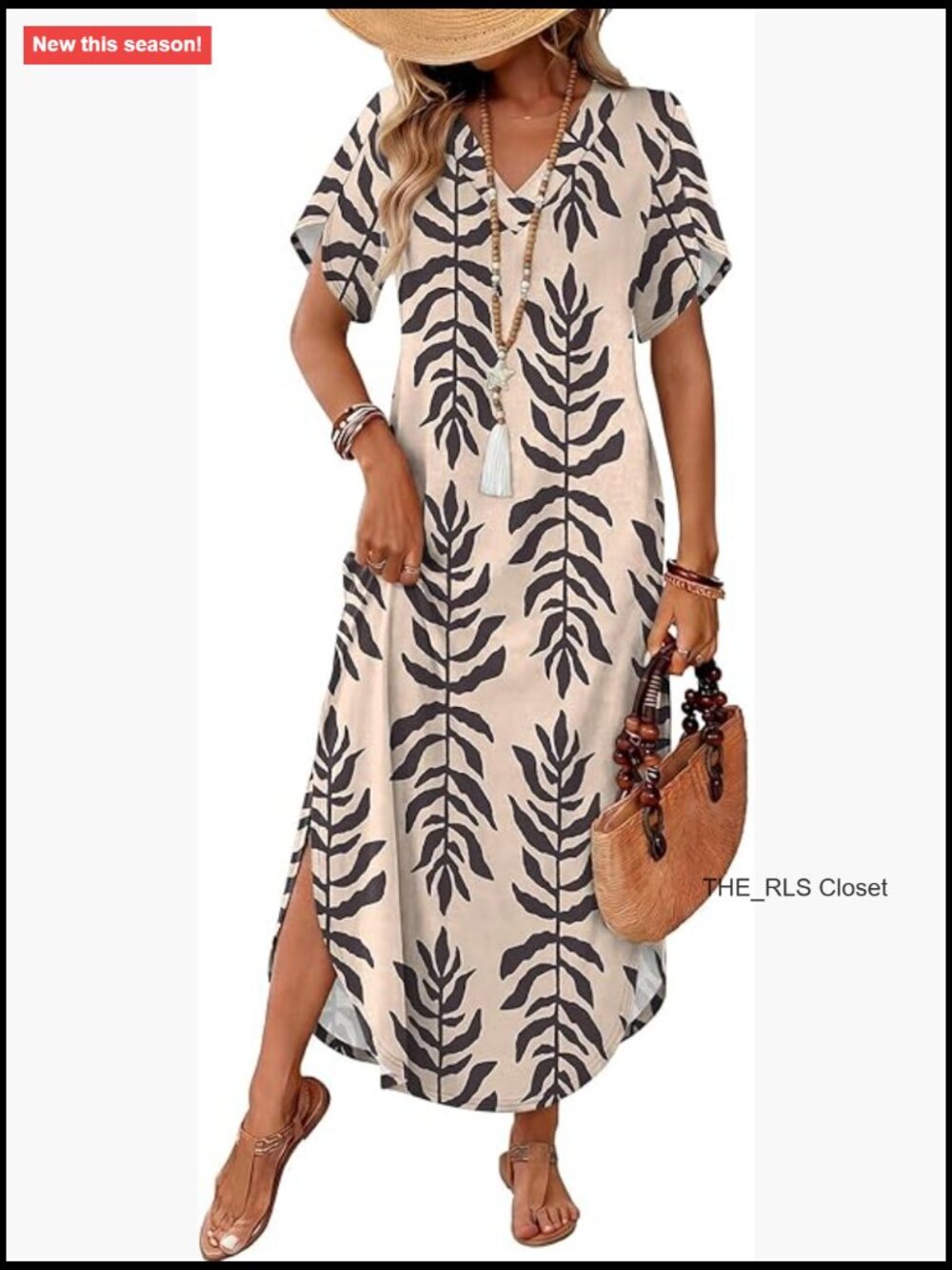 Lightweight Polyester Rayon Spandex Maxi Dress With V-Neck And Side Pockets
